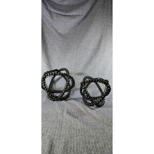 2 Black Wooden Bead & Metal Orb Sculptures